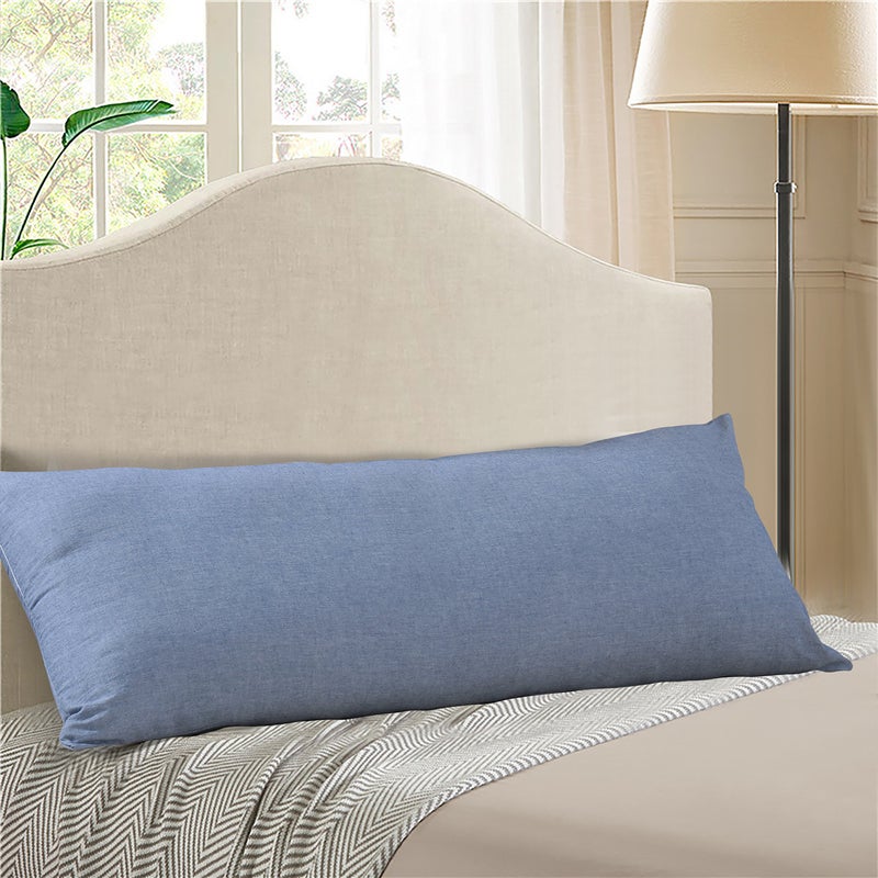 Evolive 100% Cotton Pre-Washed Melange Blue Body Pillow Cover/Case 21"x 54" with Zipper Closure (Blue, 21"x54") - Image 2